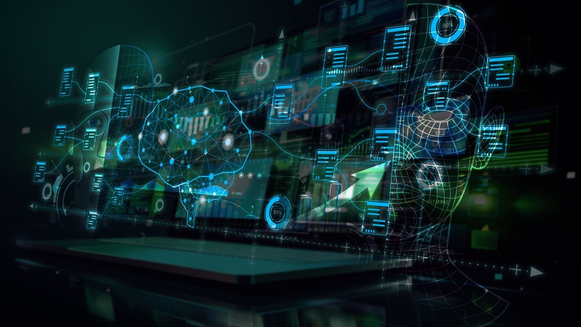 cover per infografica che tratta della rivoluzione nelle PMI grazie all' A.I. (artificial intelligence , intelligenza artificiale in italiano)